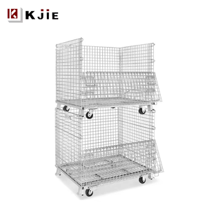 창고 헤비 듀티 스태킹 스퀘어 스택 레그 와이어 메쉬 4 륜 접이식 컨테이너 - Product Image 2