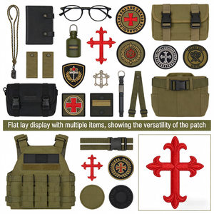 Patch décoratif thermocollant brodé, motif <span class=keywords><strong>croix</strong></span> rouge Santiago et <span class=keywords><strong>croix</strong></span> florale vintage, écologique, avec lettres anglaises, pour veste et sac <span class=keywords><strong>à</strong></span> dos - Product Image 3
