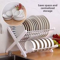 Porte-bol en plastique double couche à usage domestique Rangement de la cuisine Drainage Pliable pour le séchage de la vaisselle