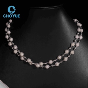 Collar Cubano de Plata de Ley 925 con Moissanita de 8mm, Cadena de Eslabones con Bolas, Joyería Fina Personalizada Estilo Hip Hop - Product Image 2