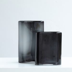 แจกันแก้วทรงถังแบนขนาดใหญ่ไม่เหมือนใครดีไซน์เรียบง่ายสไตล์นอร์ดิกสีน้ำตาลอ่อนสำหรับตกแต่งเดสก์ท็อปแจกันคริสตัล - Product Image 6