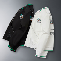 Veste de baseball pour homme avec broderie animale, col côtelé à rayures colorées, fermeture éclair intégrale, veste bomber décontractée légère