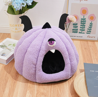 Nouveau Lit pour Chat en Peluche Chaud en Forme de Monstre d'Halloween, Nid de Sommeil Universel Lavable pour Quatre Saisons, Idéal pour Petits et Moyens Animaux