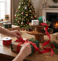 Ruban décoratif personnalisé en satin polyester imprimé pour accessoires vestimentaires de Noël