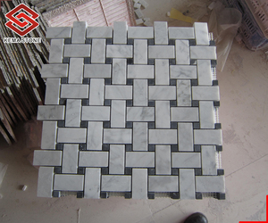 İtalyan Carrera mermer Basketweave mozaik karo siyah noktalar <span class=keywords><strong>1x2</strong></span> honlanmış Venato Bianco banyo mutfak Backsplash yer karosu - Product Image 1