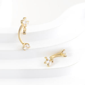 Anneau de nombril en or massif 14 carats, filetage interne, barre de nombril en CZ, forme de <span class=keywords><strong>banane</strong></span> incurvée, bijoux de piercing pour le nombril - Product Image 3