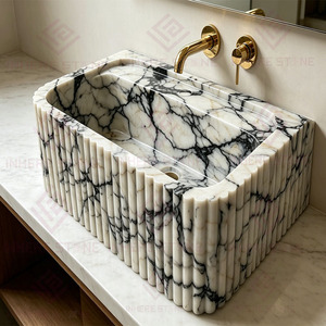 <span class=keywords><strong>Lavabo</strong></span> de Mármol Calacatta Viola de Lujo Tallado a Mano, <span class=keywords><strong>Lavabo</strong></span> de Piedra Natural Elegante para Colocar Sobre Encimera, para Villas y Hoteles - Product Image 5
