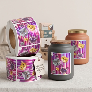 High Quality Custom Printed Cat Logo Holographic Waterproof Vinyl Sticker Cute Logo Sticker for Decorate - Product Image 1