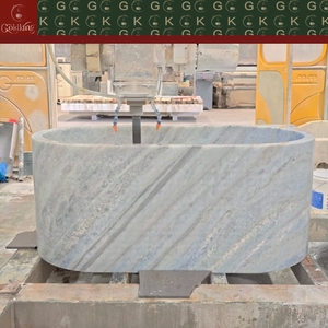 <span class=keywords><strong>Baignoire</strong></span> ovale autoportante en marbre bleu cristal GOLDKING haut de gamme pour studio résidentiel, veines gris clair et bleu ciel, personnalisable OEM - Product Image 6