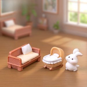 Miniature Rattan Furniture Set Resin Dollhouse Accessories For Desktop Decoration 5-13 Years Unisex - Product Image 1