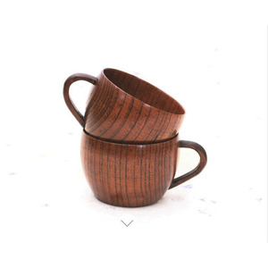 Tasse en bois à large base avec poignée, couleur unie, diamètre 9,3 cm, hauteur 6,3 cm, pour thé, café, eau, boissons - Product Image 5