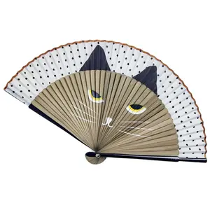 신제품 사용자 정의 고양이 패턴 갈색 대나무 접는 팬 Tassels Hoid 여름 사용 제품