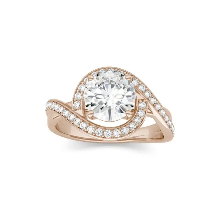 Rose gold plated Round 1ct center moissanite halo engagement ring 925 sterling silver jewelry