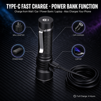 Lampe torche LED 5000LM rechargeable USB-C avec base magnétique, batterie 21700, étanche IPX7, portée 480m, torche portable longue portée