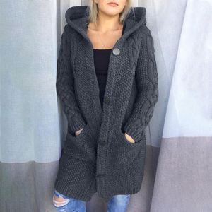 Hiver Femmes Long Soild Color Knitted Hooded Coat Sweater <span class=keywords><strong>Cardigan</strong></span> - Product Image 5