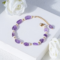 Bracelet classique unisexe en acier inoxydable plaqué or 18 carats avec améthyste et perles d'eau douce, style européen et américain, idéal pour un cadeau transfrontalier