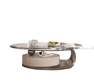 Thiết Kế Mới Đồ Nội Thất Phòng Khách Thiêu Kết Đá Hiện Đại Hình Bầu Dục Vòng Bàn Cà Phê Với Cơ Sở Thép Không Gỉ - Product Image 1