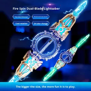 Épée laser télescopique rotative à double lame tourbillonnante et scintillante en plastique LED, jouet lumineux pour enfants, cadeau d'anniversaire pour garçons - Product Image 2