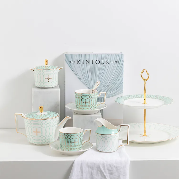 Gehelen Bone China Koffie Sets Keramische Goud Kopje Thee En Thee Pot Set