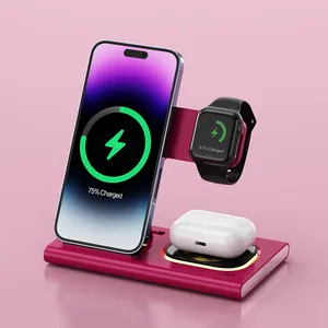 Vina 2023 Trending Hot Product 15w Pd Qi Wireless Charging 3 All In 1 Wireless Charger With Night Light For Iphone