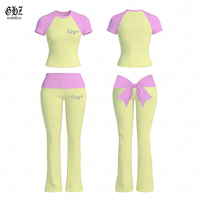 Ensemble 2 pièces personnalisé pour femme 2026 : T-shirt à manches courtes raglan et legging taille haute à nœud – Tenue décontractée de haute qualité