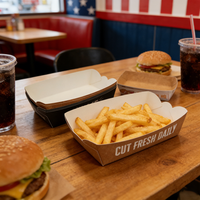 Boîtes jetables en papier kraft pour plats à emporter, idéales pour frites, poulet frit et autres snacks, recyclables pour la restauration rapide