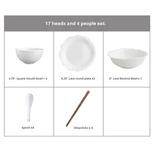 Service <span class=keywords><strong>de</strong></span> table élégant en céramique blanche gaufrée, assiettes et bols à bord festonné pour dîners formels et cadeaux - Product Image 6