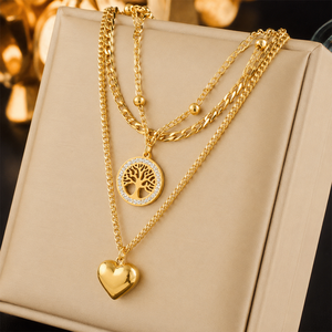 Custom Top Quality Stainless Steel 18k Gold Pearl Layered Heart Butterfly Pendant Necklace Women Multilayer Locket Necklace Gift - Product Image 1