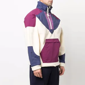 Custom Design Embroidered Logo Men Multicolour Panelled Fleece Windbreaker Half Zip Fleece Bomber Outdoor Jackets