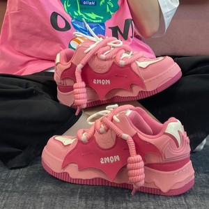 Calzado de Moda 2026 - Zapatos de Plataforma Irregulares con Doble Correa Rosa y Blanca - Calzado de Marca de Moda Inusual - Product Image 2