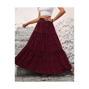 Jupe en viscose à volants pour femmes, taille plus, longueur 100 cm, jupe maxi fluide à plusieurs niveaux pour l'été - Product Image 2
