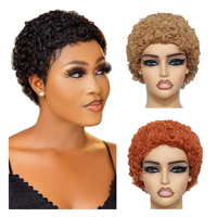 Perruque courte bouclée coupe pixie en cheveux naturels pour femmes noires, perruque courte en cheveux naturels sans colle, perruque sans dentelle à couches