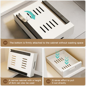 Estante para platos de cocina multifuncional extensible ajustable para debajo del fregadero, soporte para especias, placa extraíble S/S, cajón de organización - Product Image 4