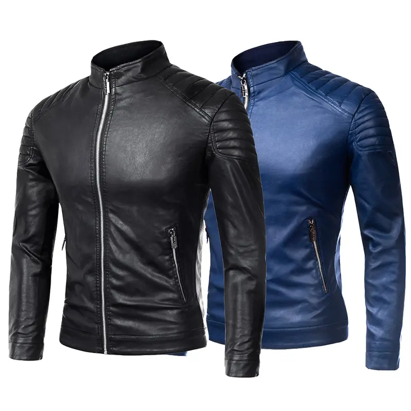 Wholesale Stand Collar Moto Motorcycle Leather Jacket For Men Bomber Black Faux Pu Plus Size Jackets