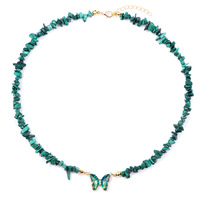 Collier Papillon en Pierres Précieuses Naturelles, Collier Perlé en Pierres Concassées, Chaîne à Fermoir Mousqueton, Pendentifs pour Femmes et Filles
