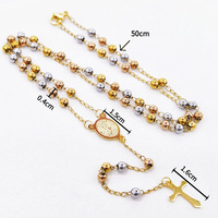 Kalung Rosario Perawan Maria Berlapis Emas Perak 4MM Anti Karat dari Baja Tahan Karat, Rosario Emas Kristus Lady De Guadalupe
