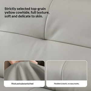 Italian Light Luxury <b>Top</b> Grain Leather Lawrence Marshmallow Latex Sponge Straight Leather Sofa - Product Image 4