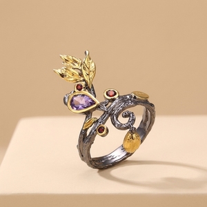 Flower Amethyst <strong>Garnet</strong> Stone 925 Sterling <strong>Silver</strong> Jewelry <strong>Ring</strong> for Girl - Product Image 2