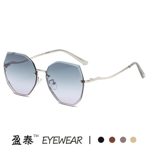 Polygonal Frameless Sunglasses For Women Silver Metal <b>Frame</b> Pc Lens Uv400 Light Weight Korean Style Street Fashion - Product Image 2
