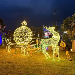 Ngoài Trời Mới quy mô lớn chiếu sáng trang trí dẫn Giáng sinh Giáng sinh Sleigh Tuần Lộc Motif ánh sáng