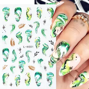 China Supplies Custom Wholesale 3D Nail Art Stickers Marbled Pattern Watercolor Ink Blooming Letter Sliders Line Decal
