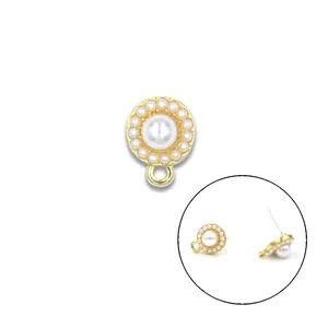 Korean Micro Pave Pearl Round Earring Gold Plated S925 Silver Needle Earrings For Brass Earring Accessories Assembly Materials