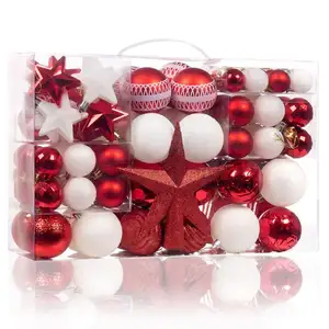 Amazon Hot Selling Red and Gold Bulk baubles Items Christmas Decoration Gifts Plastic Ball Ornaments Set in Box