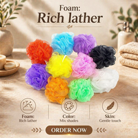Éponge de bain en maille fine de 20 g, couleurs assorties, en vrac, éponge de bain en gros, boule de bain