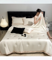 Parure de lit de luxe rafraîchissante en soie glacée, housse de couette lavable et draps rafraîchissants pour l'été