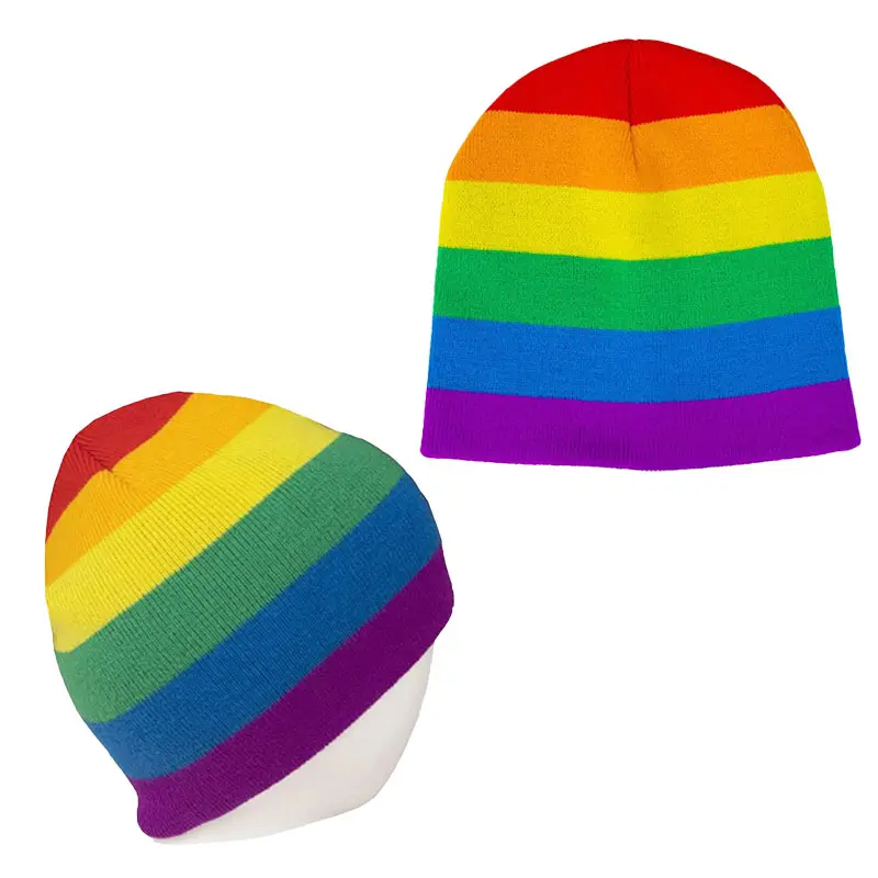 Bonnets en tricot multicolores multicolores unisexes chauds d'hiver arc-en-ciel multicolores personnalisés vente en gros pour adultes et tout-petits