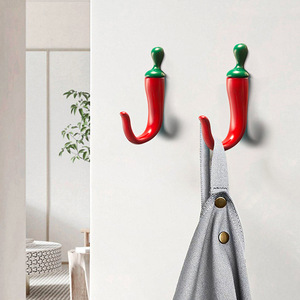 Chili Shaped <b>Wall</b> <b>Hook</b> Red Green Coat <b>Hook</b> Single <b>Hook</b> <b>Wall</b> Mounted Entryway <b>Key</b> Holder 10-15kg Load Capacity - Product Image 1