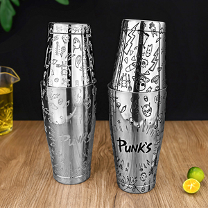 Coctelera Boston de Acero Inoxidable 304 con Diseño Grabado Temático Punk, 850+550ml, para Bar, Club, Hotel - Product Image 2