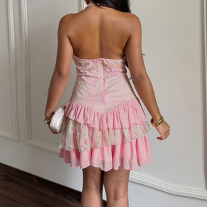 ชุดเดรสลูกไม้คล้องคอคอวีลึกปักลูกไม้ชุดเดรสเค้กเซ็กซี่รัดรูปเอวสุดเท่ - Product Image 6