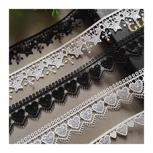 Borde de encaje 100% poliéster lentejuelas bordado encaje recorte para vestido negro bordado tela Soluble en agua vestido de novia